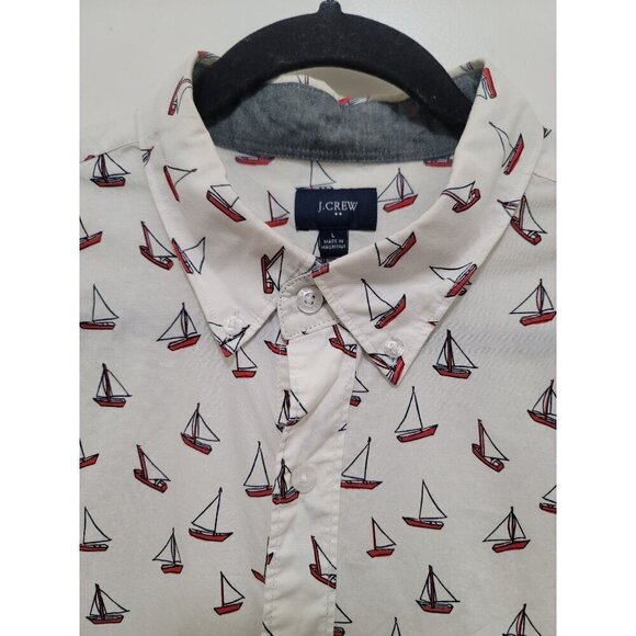 J.crew Men's Short Sleeve Button-Up Shirt With Sailboat Print - White Size L - Picture 9 of 12